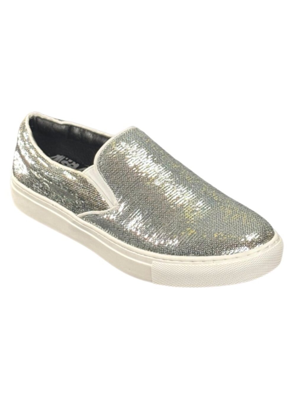 After Midnight 6758 Men’s Silver Sequin Slip-On Sneakers – Casual Fashion